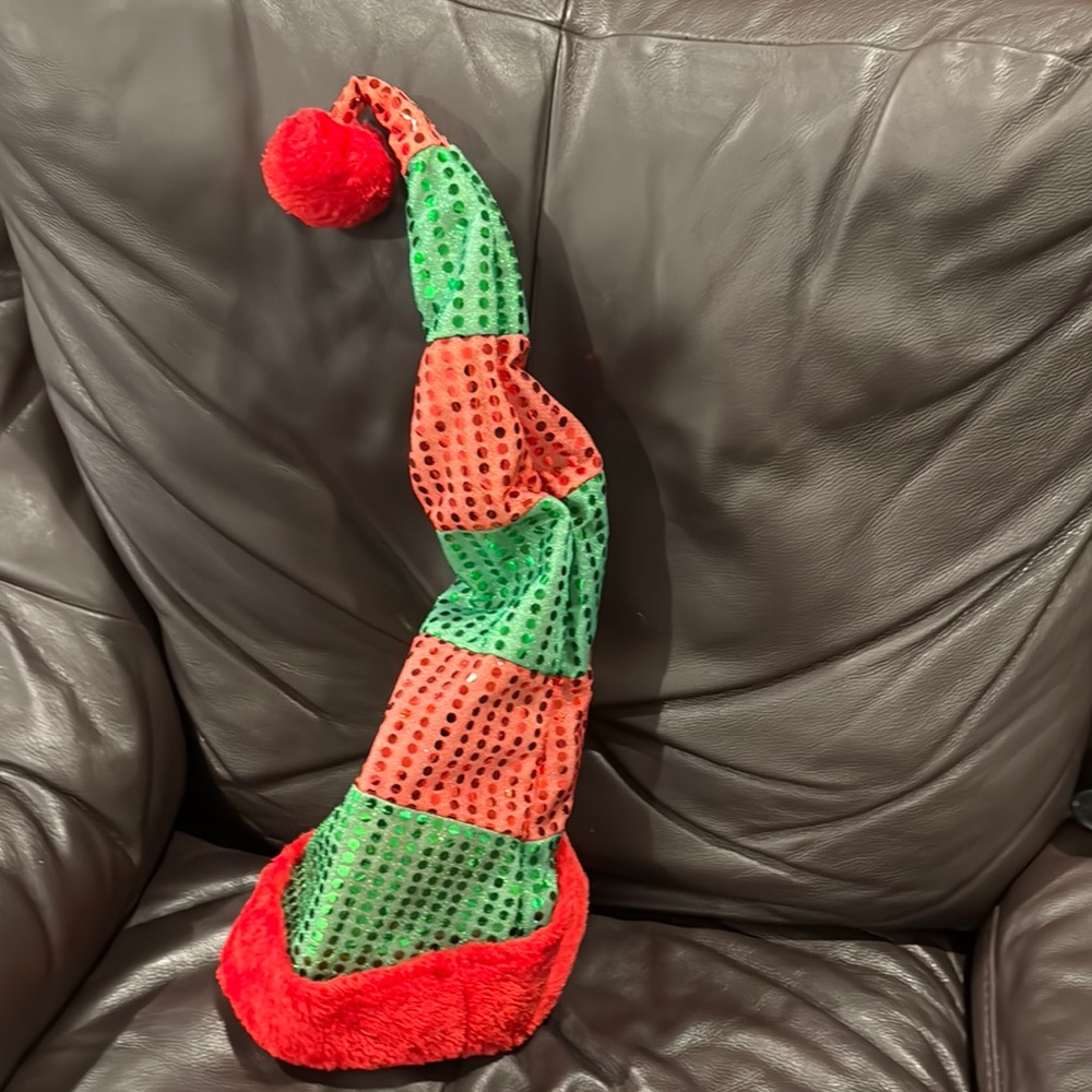 Festive Red and Green Holiday Elf Hat